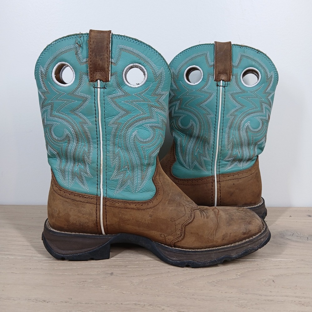 Durango Boots Women 9.5 Brown Turquoise Leather Western Cowboy Rodeo Slip On - Picture 2 of 10
